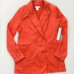 House of Harlow 1960 Faux Leather Jacket Orange NWT Small Double Breasted Blazer